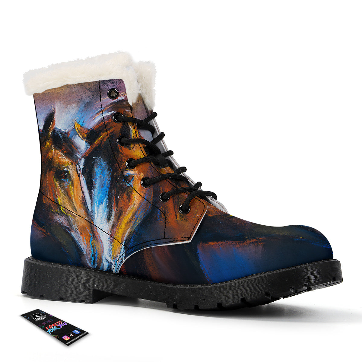 Painting Couple Horses Print Winter Boots-grizzshop