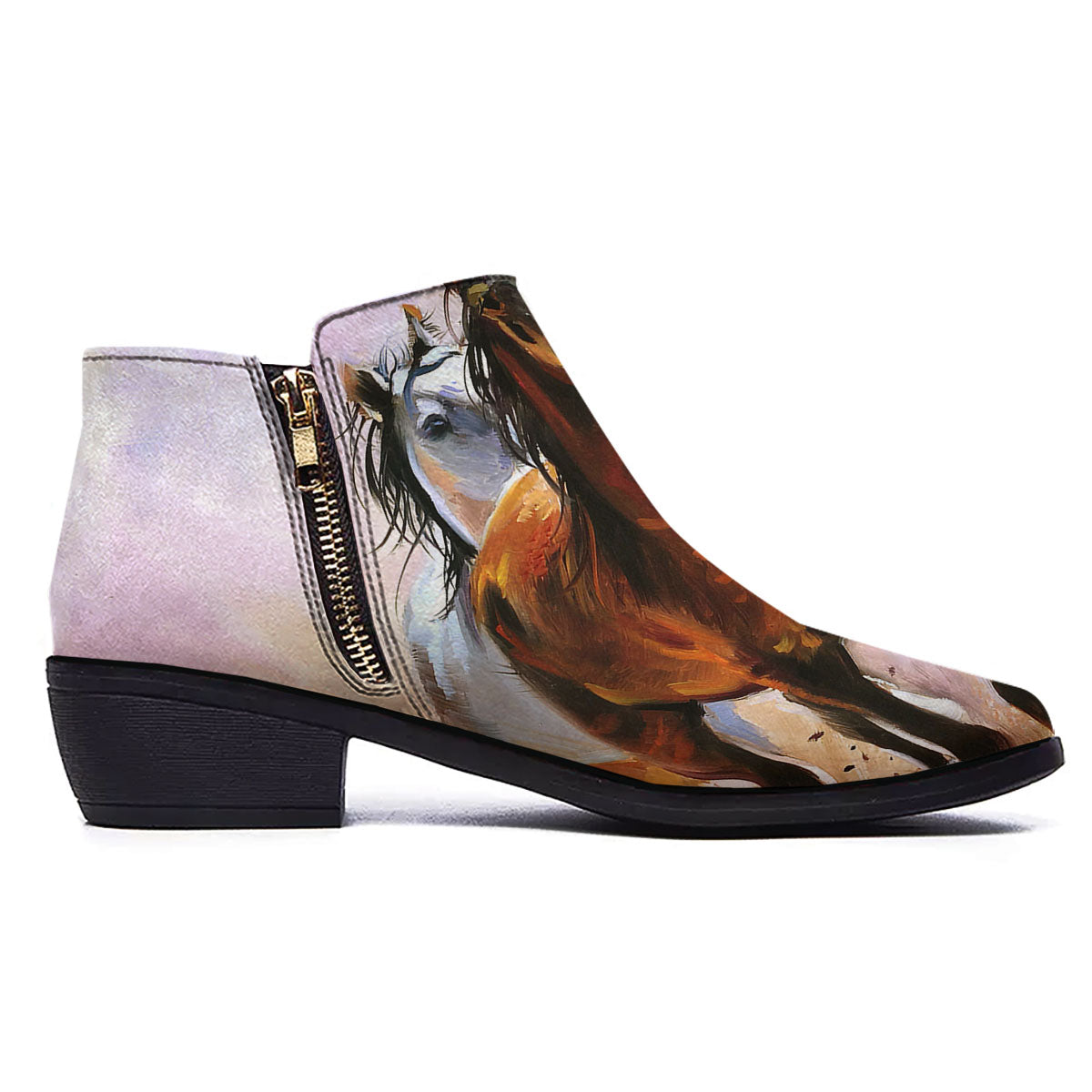 Painting Horse Vintage Print Ankle Boots-grizzshop
