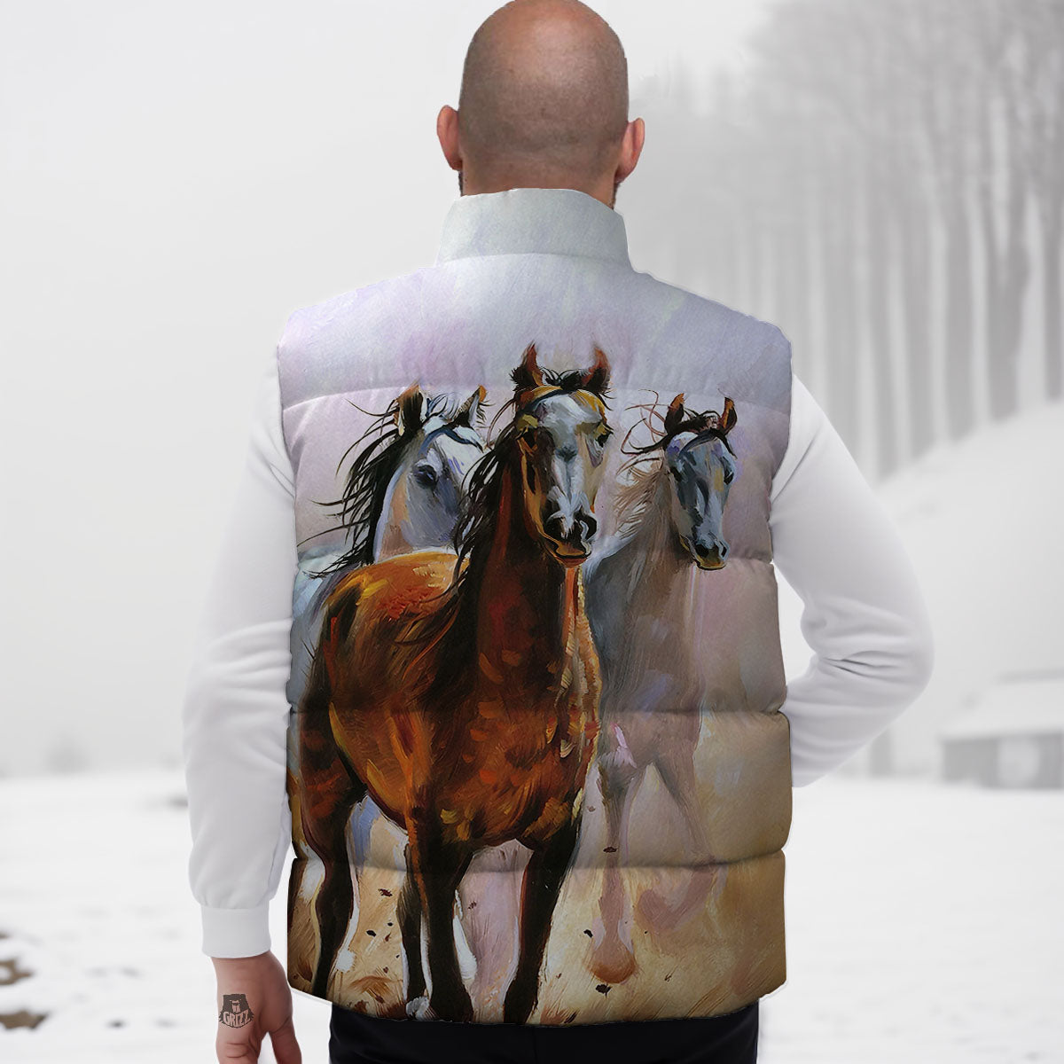 Painting Horse Vintage Print Down Vest