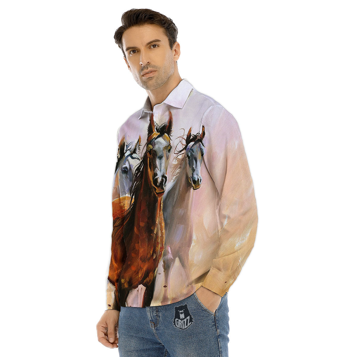 Painting Horse Vintage Print Men's Dress Shirts-grizzshop