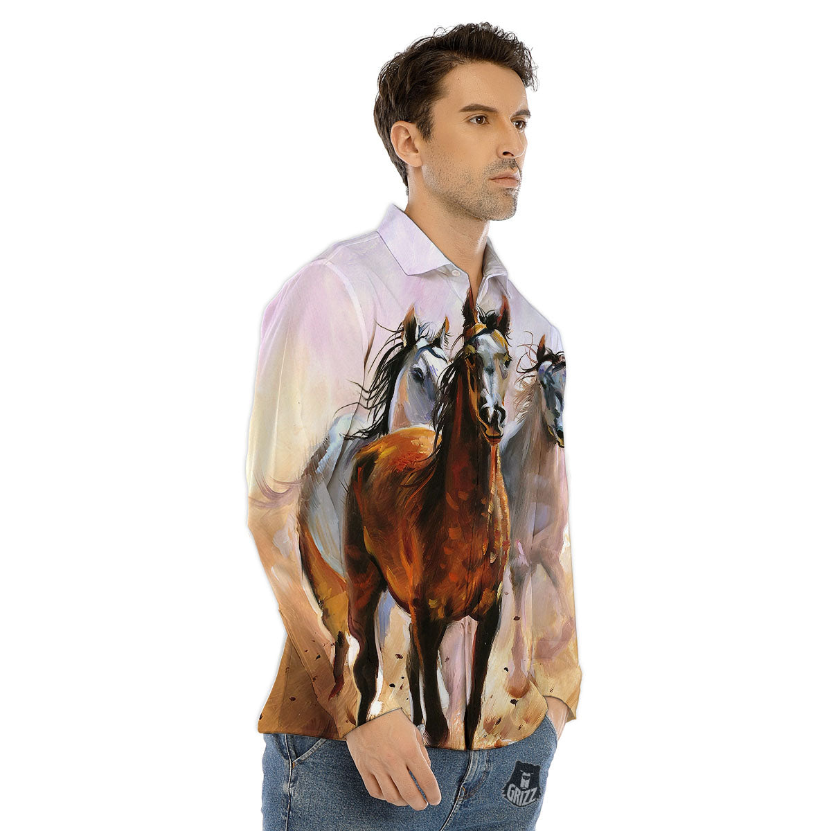 Painting Horse Vintage Print Men's Dress Shirts-grizzshop