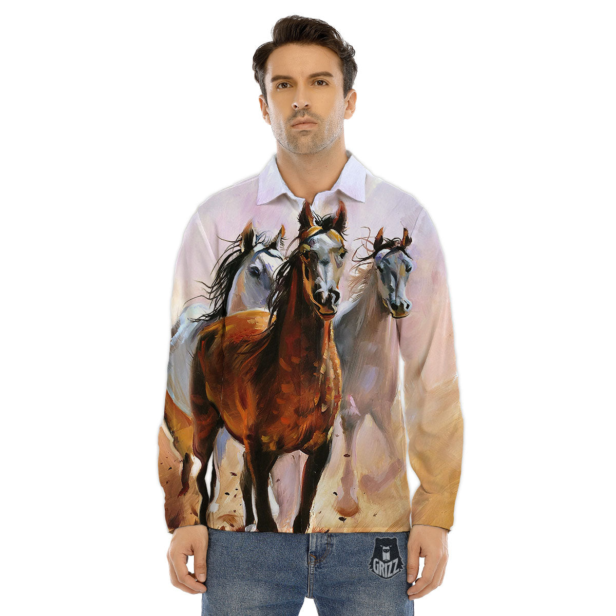 Painting Horse Vintage Print Men's Dress Shirts-grizzshop
