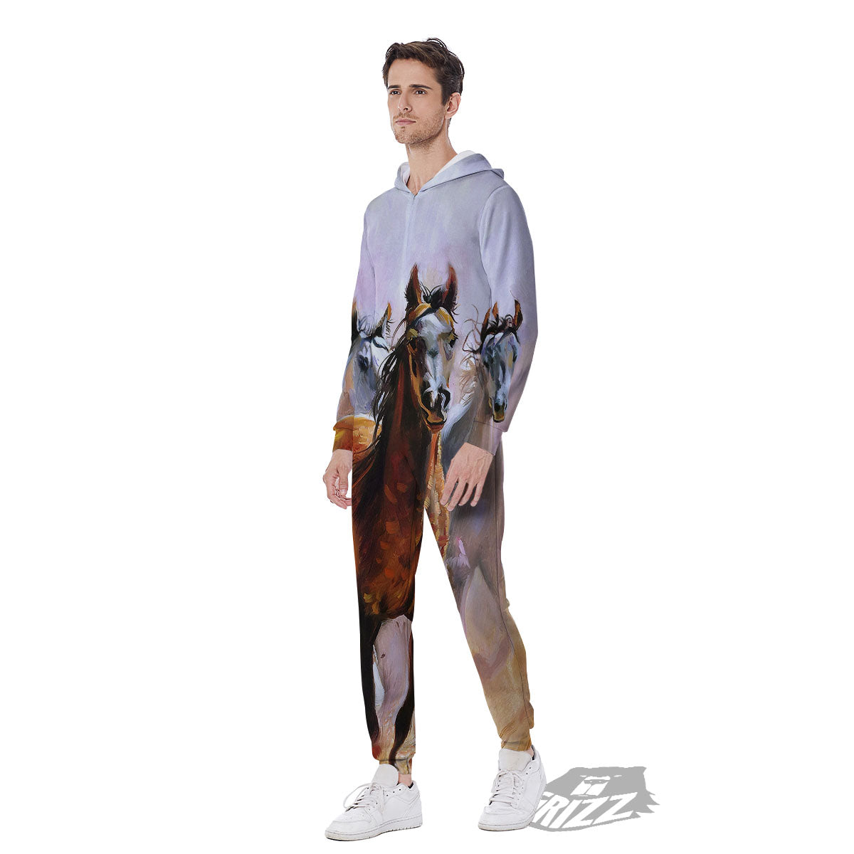 Painting Horse Vintage Print Men's Jumpsuit-grizzshop