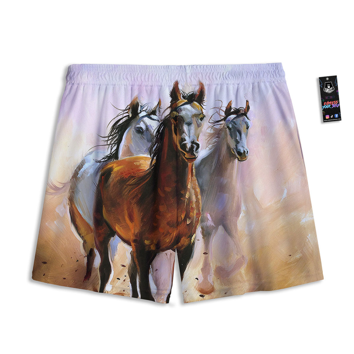 Painting Horse Vintage Print Mesh Shorts