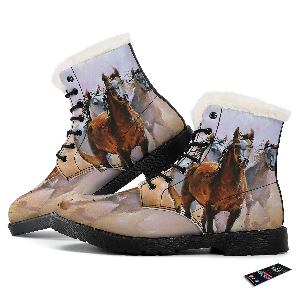Painting Horse Vintage Print Winter Boots-grizzshop