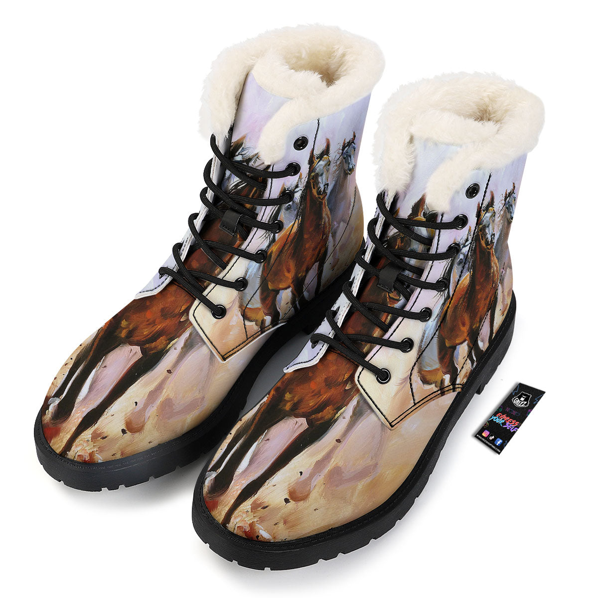 Painting Horse Vintage Print Winter Boots-grizzshop