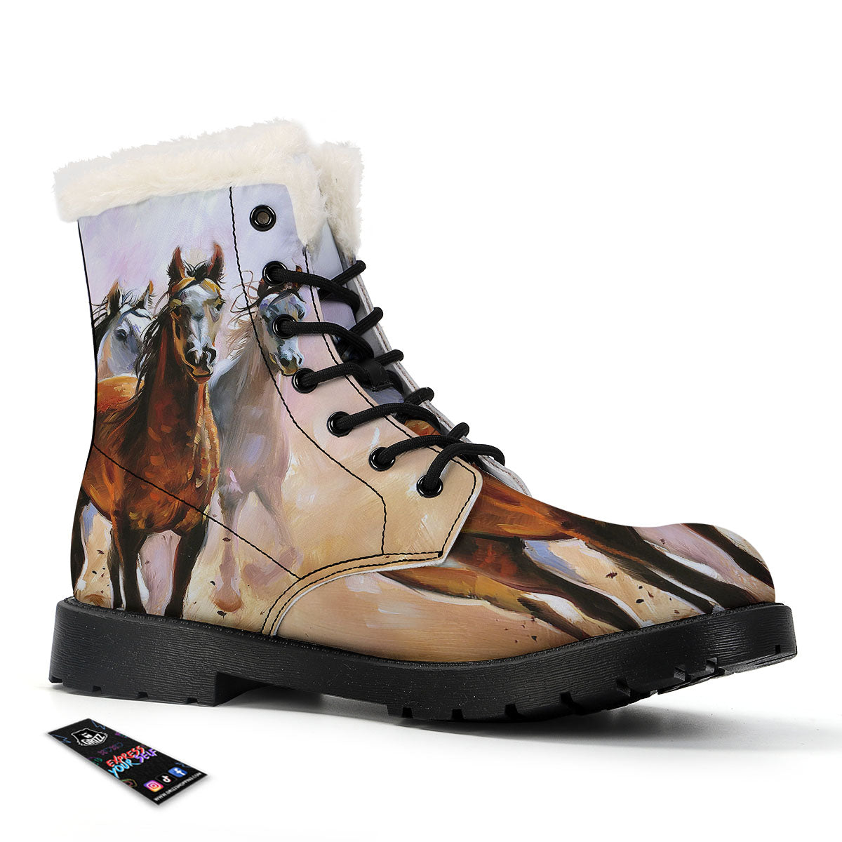 Painting Horse Vintage Print Winter Boots-grizzshop