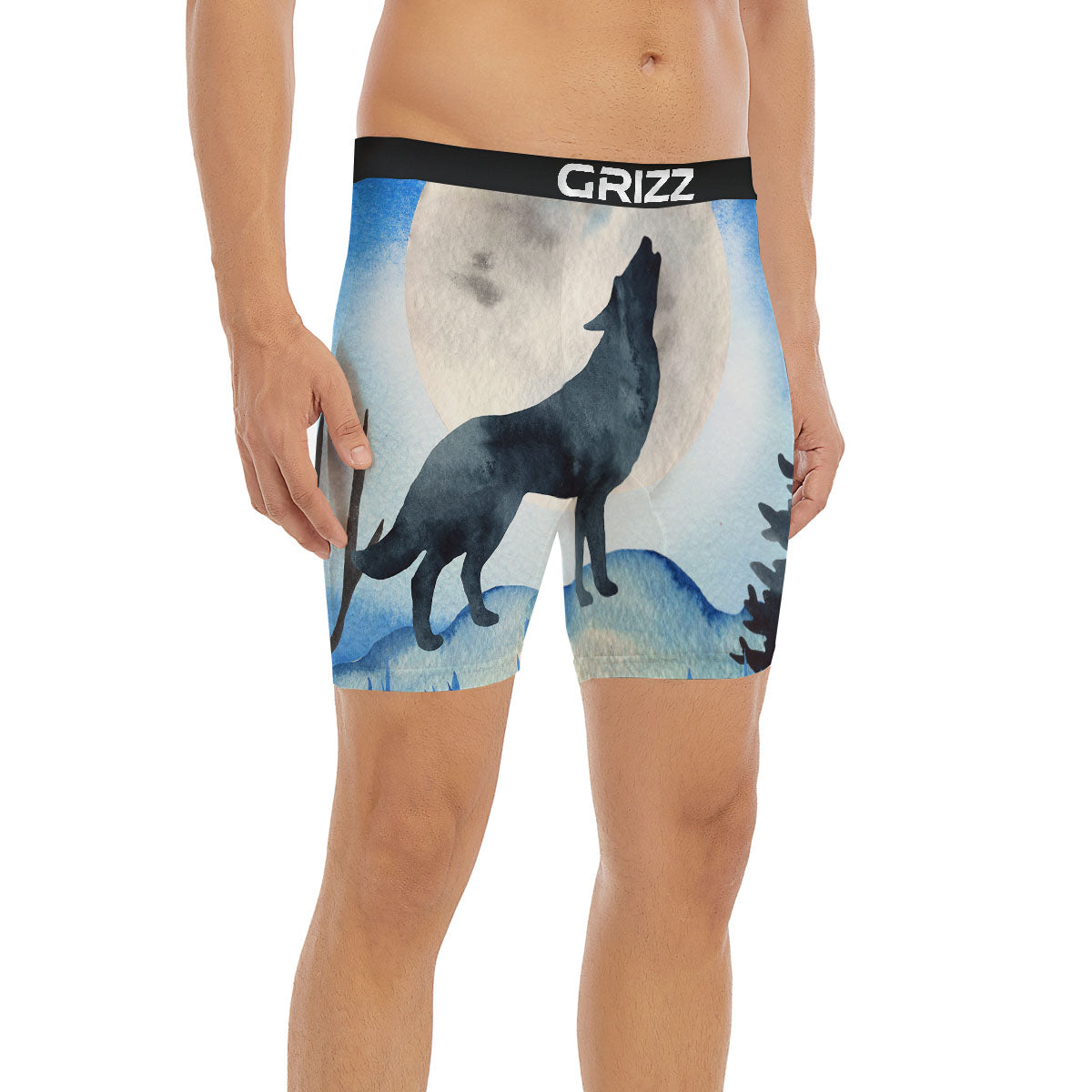 Painting Howling Wolf Snowy Print Boxer Briefs-grizzshop