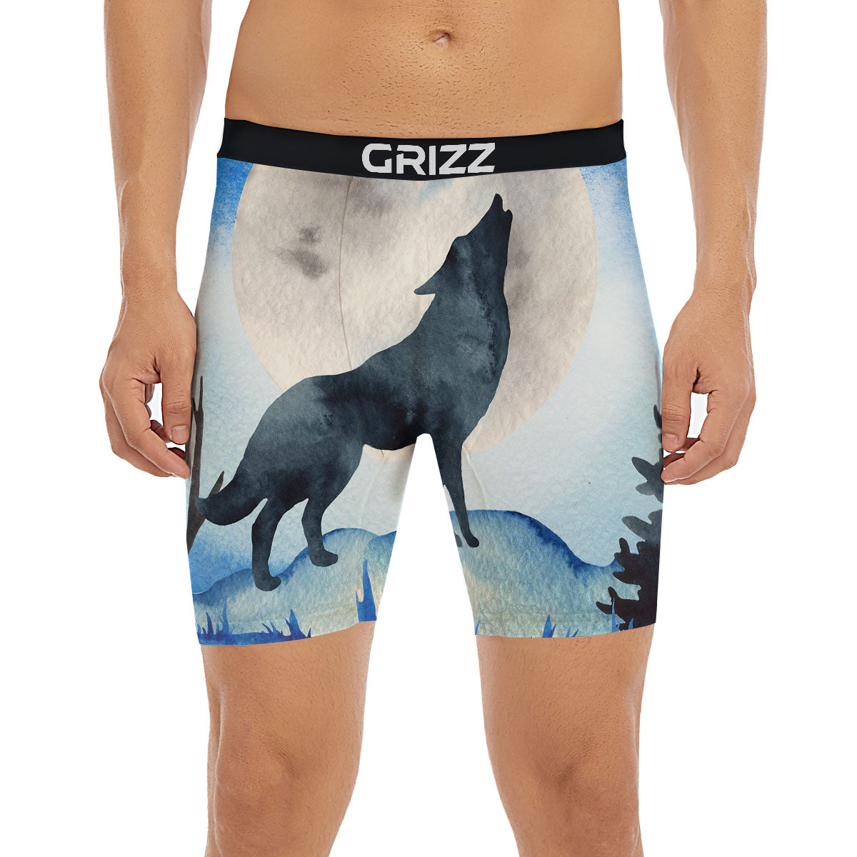 Painting Howling Wolf Snowy Print Boxer Briefs-grizzshop