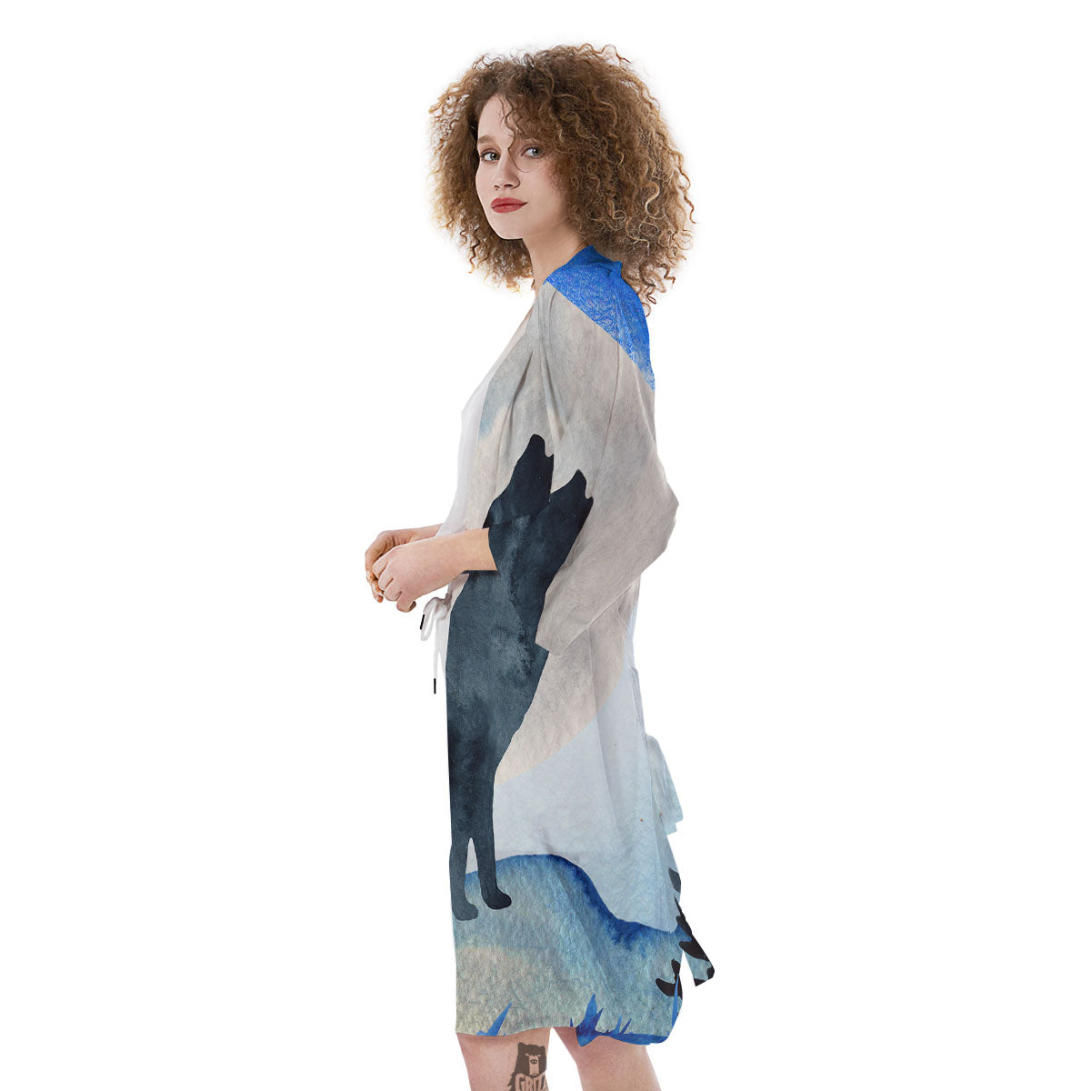 Painting Howling Wolf Snowy Print Kimono-grizzshop