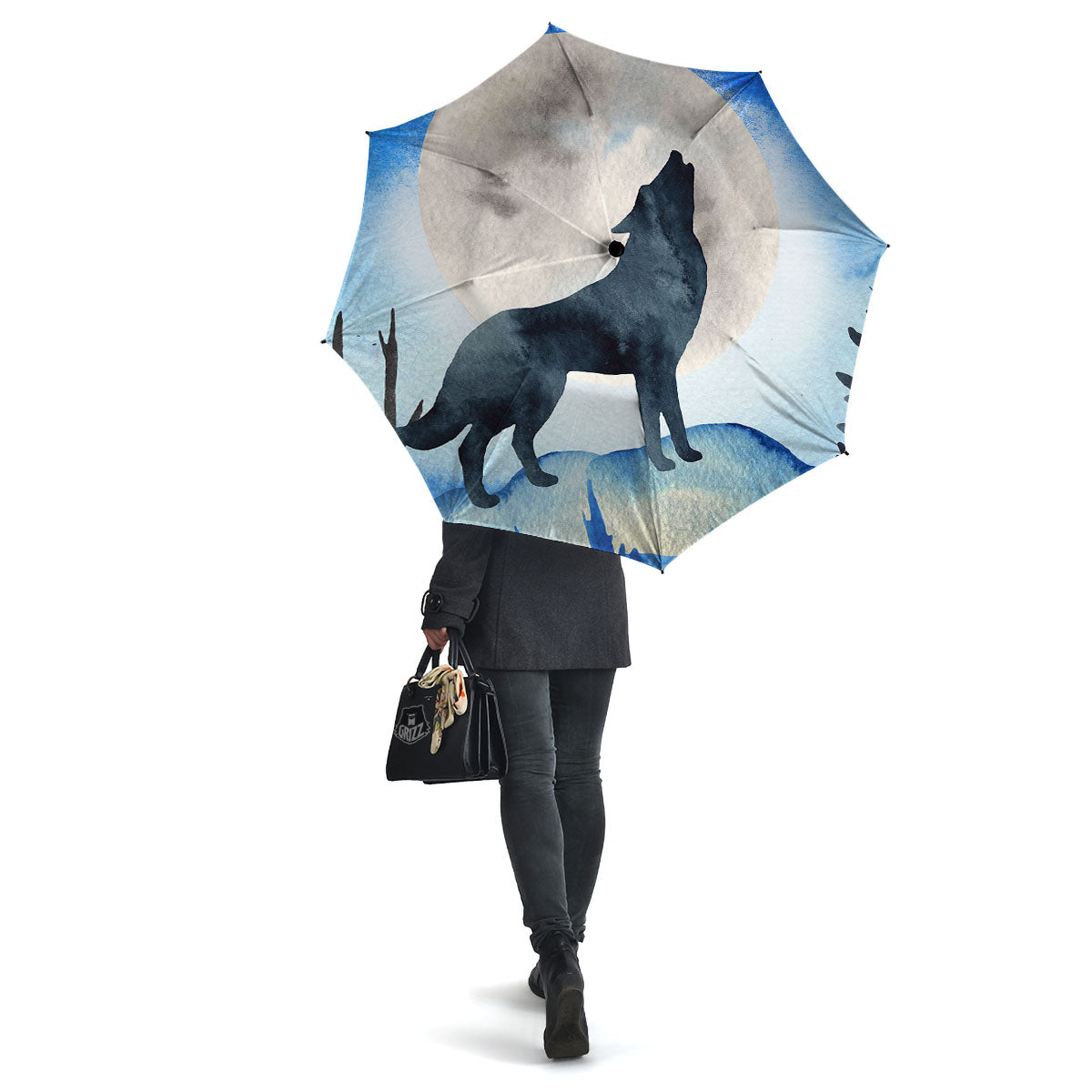 Painting Howling Wolf Snowy Print Umbrella-grizzshop