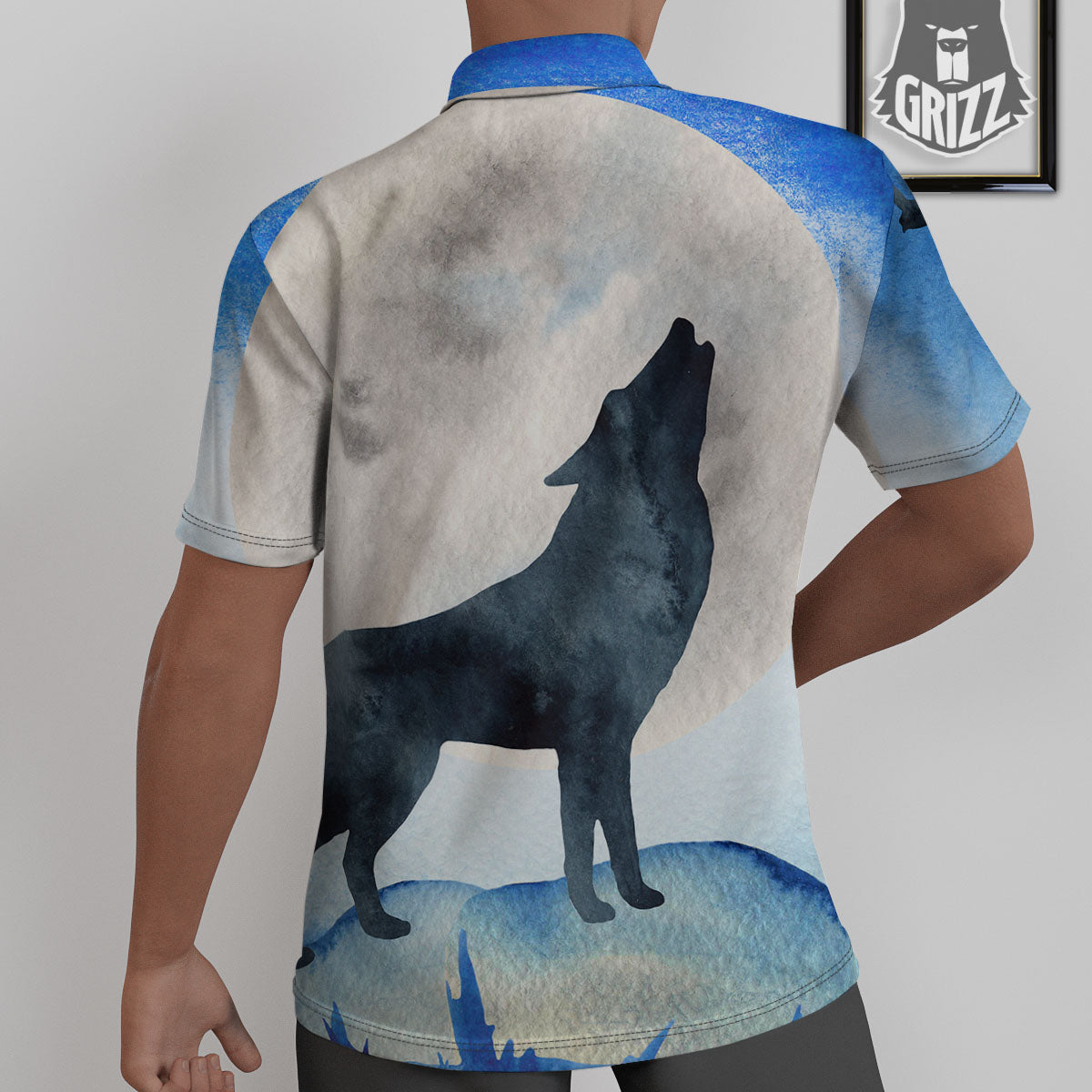 Painting Howling Wolf Snowy Print Untucked Shirts-grizzshop