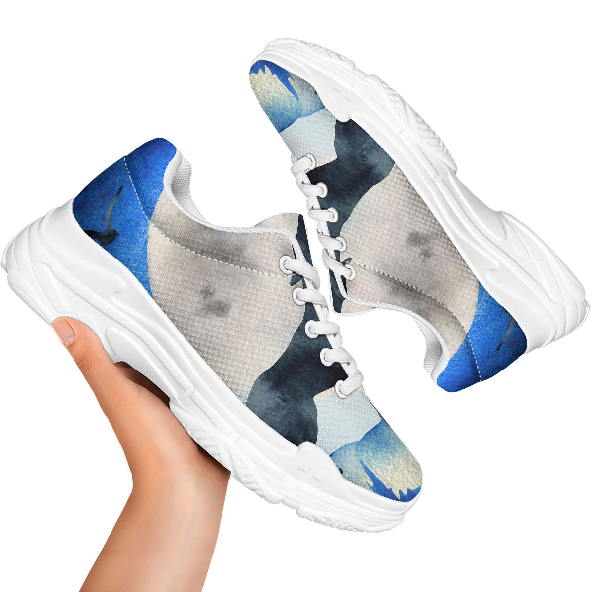 Painting Howling Wolf Snowy Print White Chunky Shoes-grizzshop