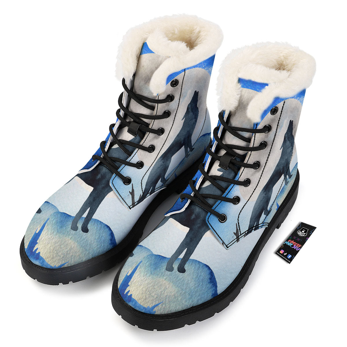Painting Howling Wolf Snowy Print Winter Boots-grizzshop