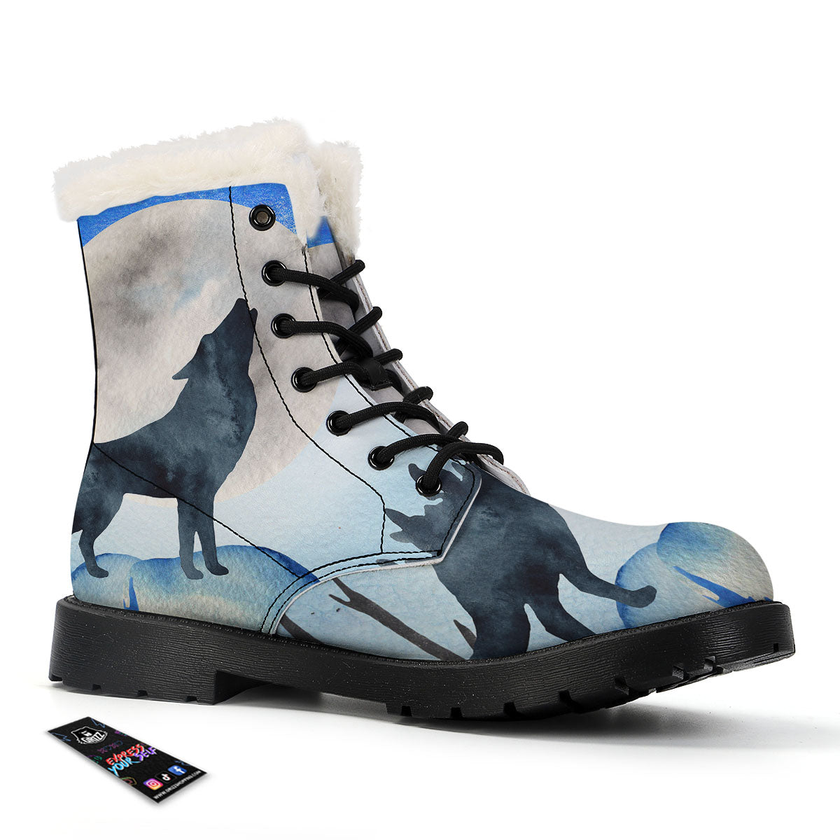 Painting Howling Wolf Snowy Print Winter Boots-grizzshop