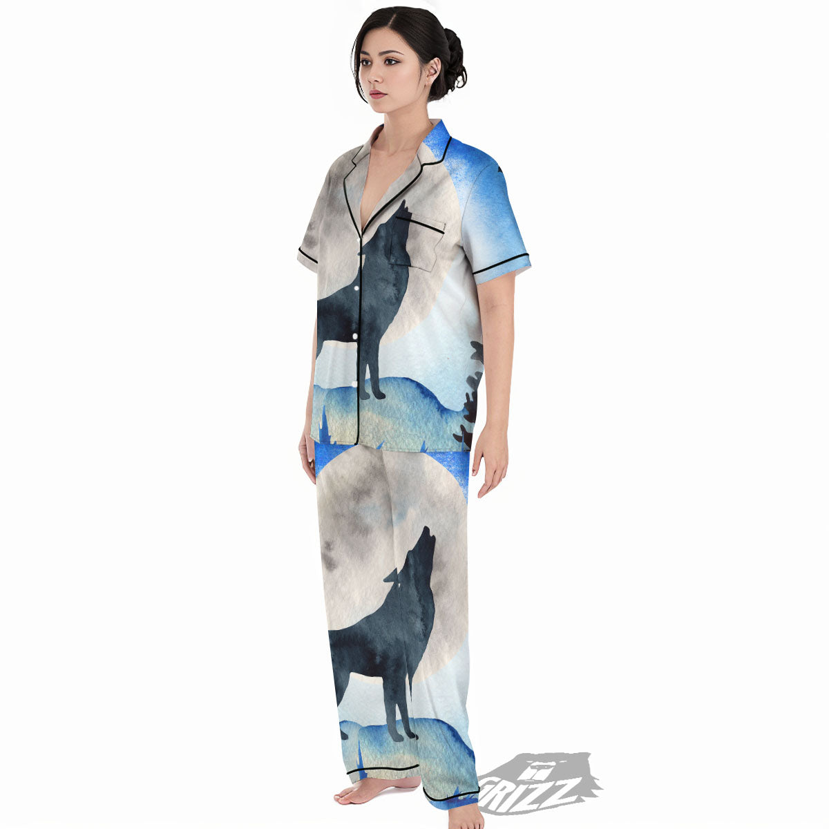 Painting Howling Wolf Snowy Print Women's Pajamas Set-grizzshop