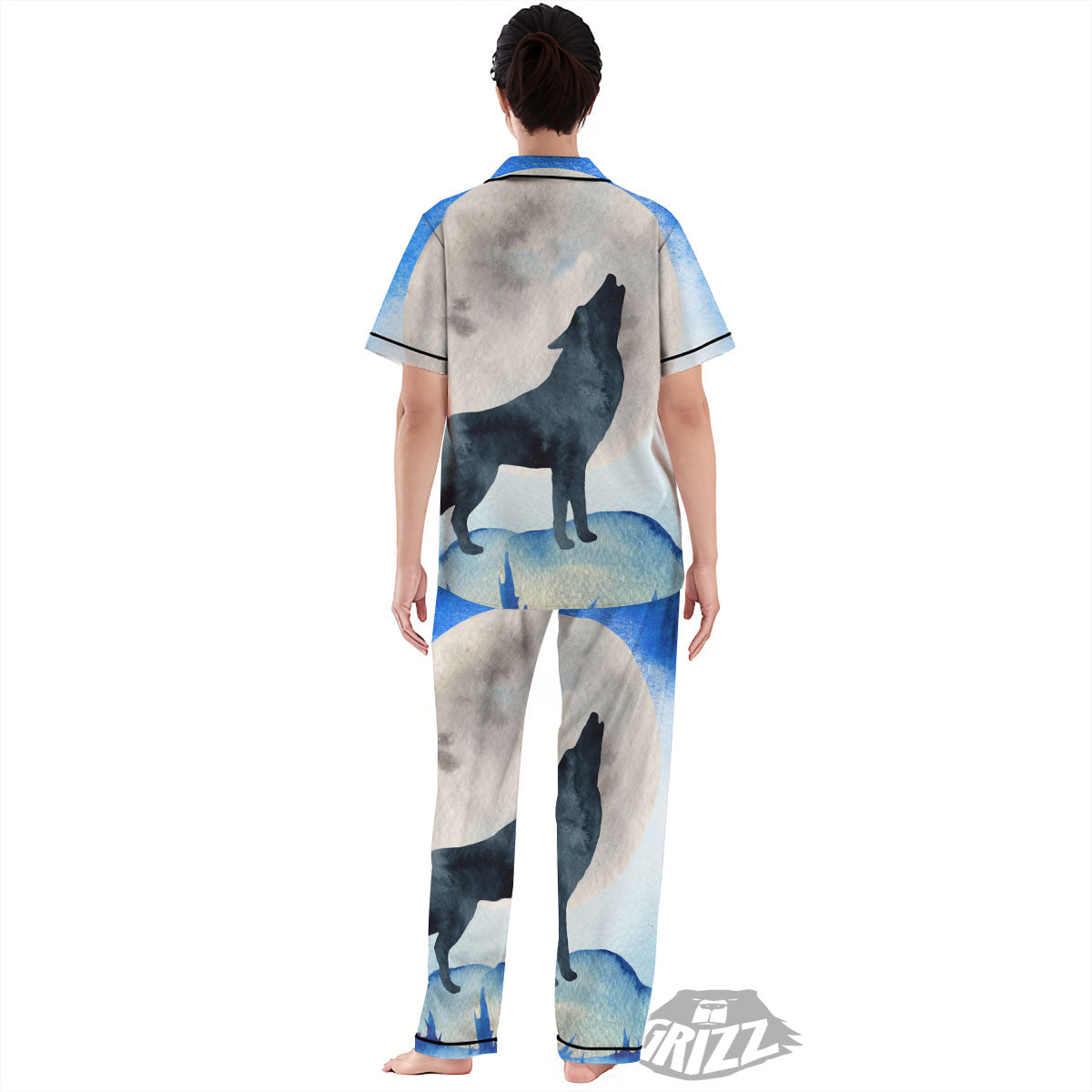 Painting Howling Wolf Snowy Print Women's Pajamas Set-grizzshop