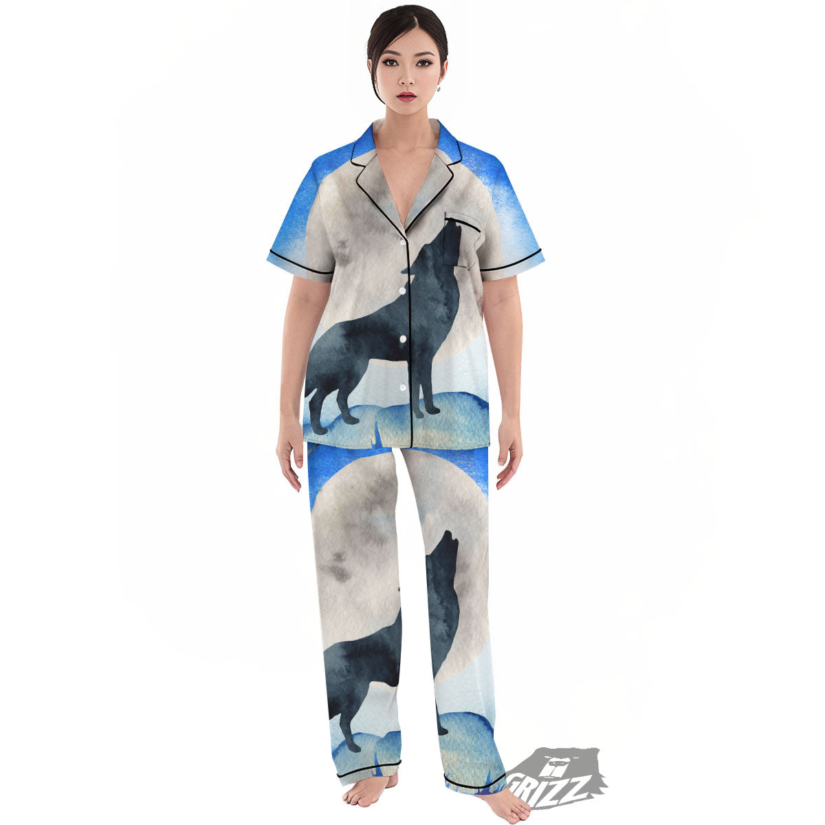 Painting Howling Wolf Snowy Print Women's Pajamas Set-grizzshop