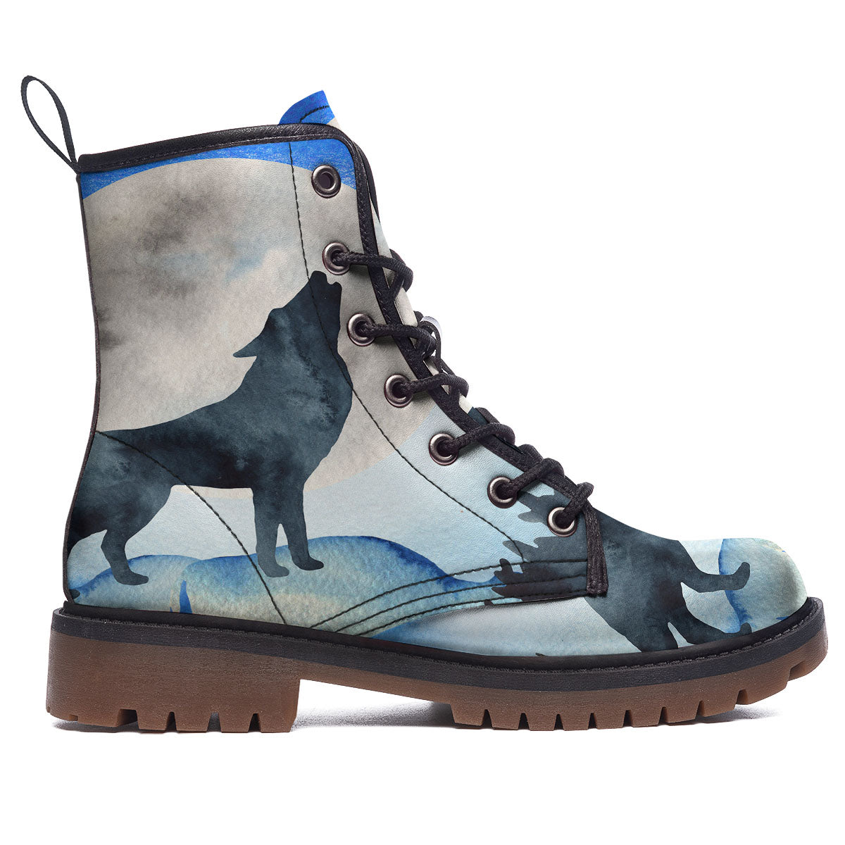 Painting Howling Wolf Snowy Print Work Boots-grizzshop