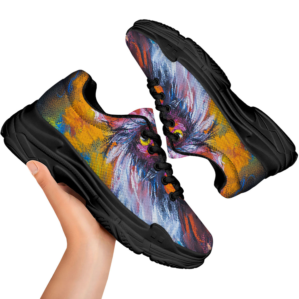 Painting Rooster Print Black Chunky Shoes-grizzshop