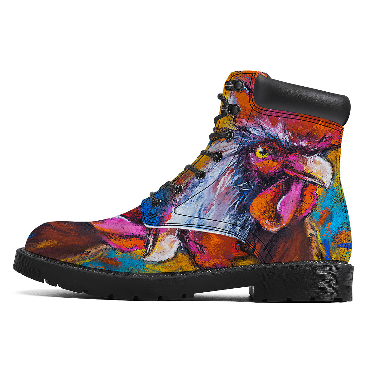 Painting Rooster Print Boots-grizzshop