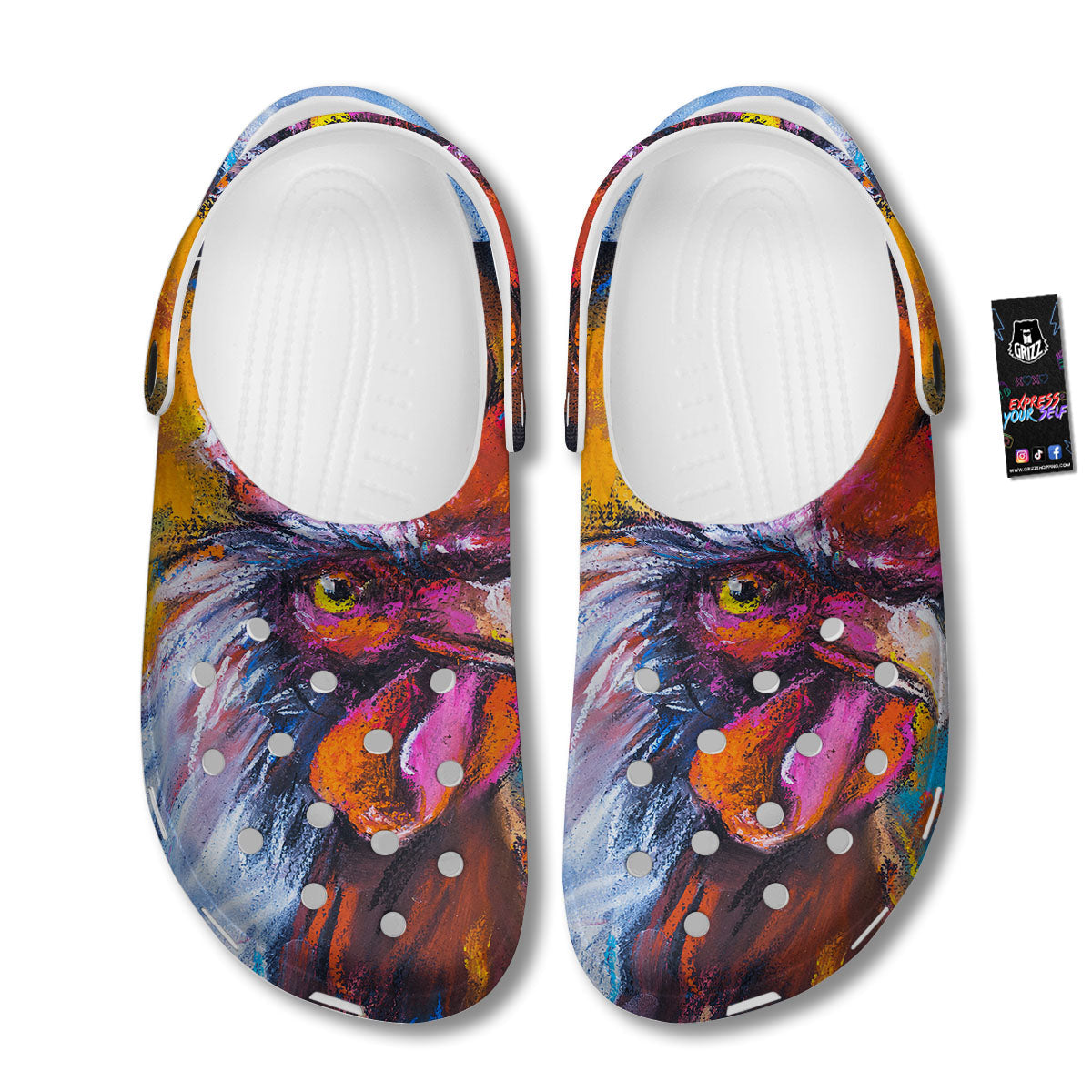 Painting Rooster Print Clog-grizzshop