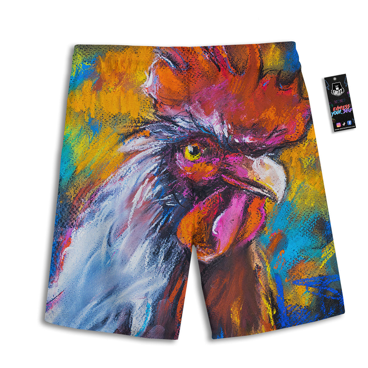 Painting Rooster Print Men's Athletic Shorts