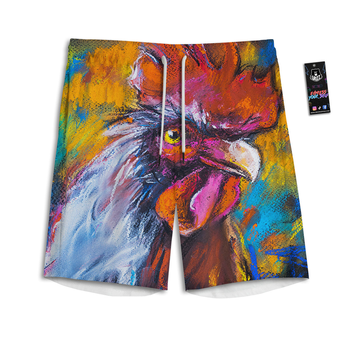 Painting Rooster Print Men's Athletic Shorts