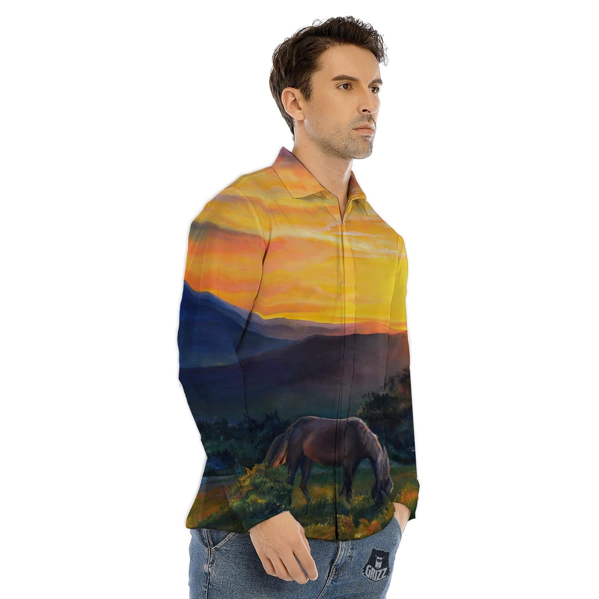 Painting Rooster Print Men's Dress Shirts-grizzshop