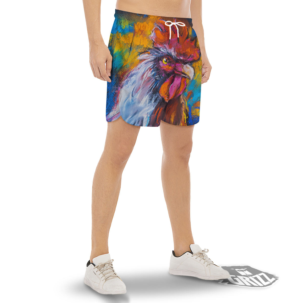 Painting Rooster Print Men's Gym Shorts-grizzshop