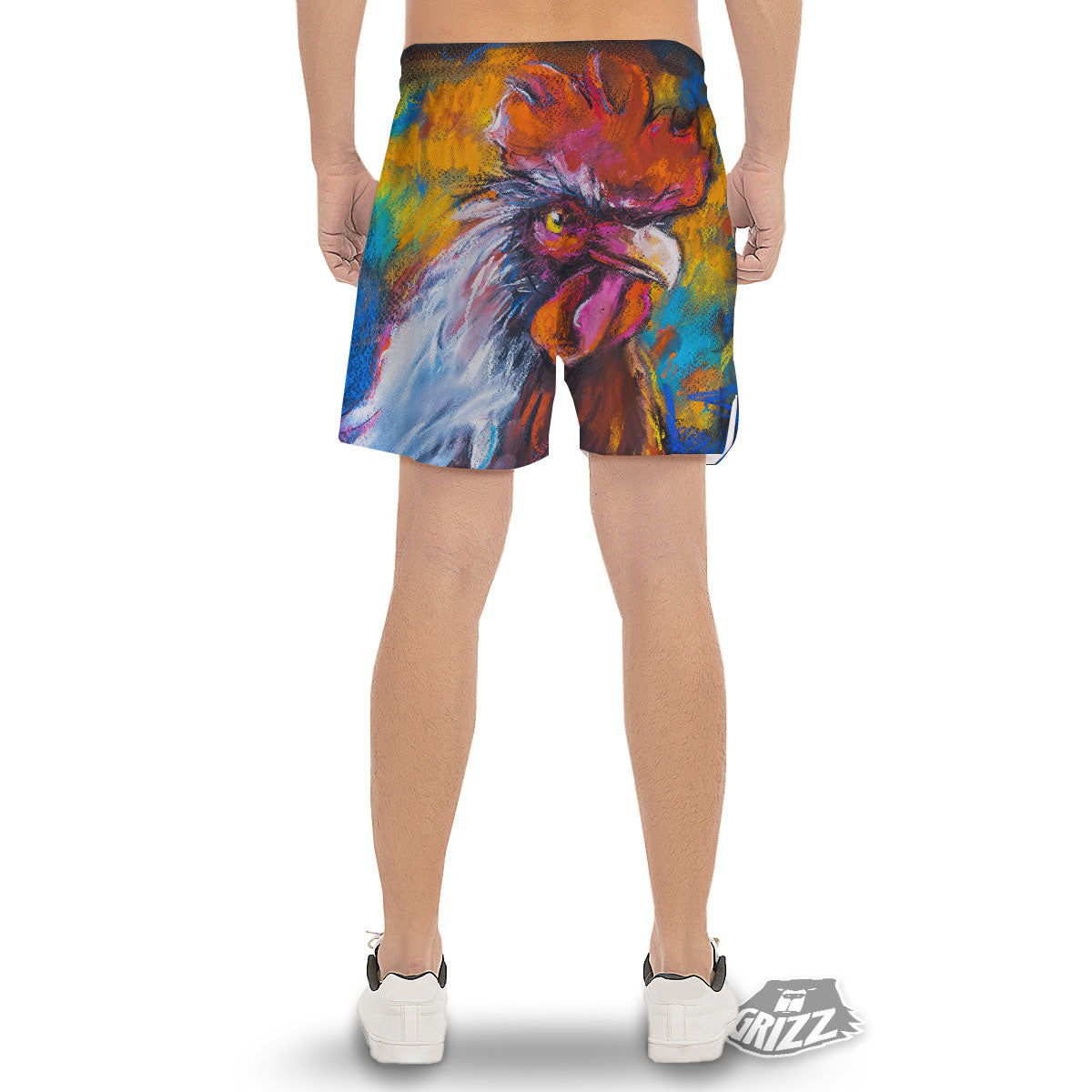 Painting Rooster Print Men's Gym Shorts-grizzshop