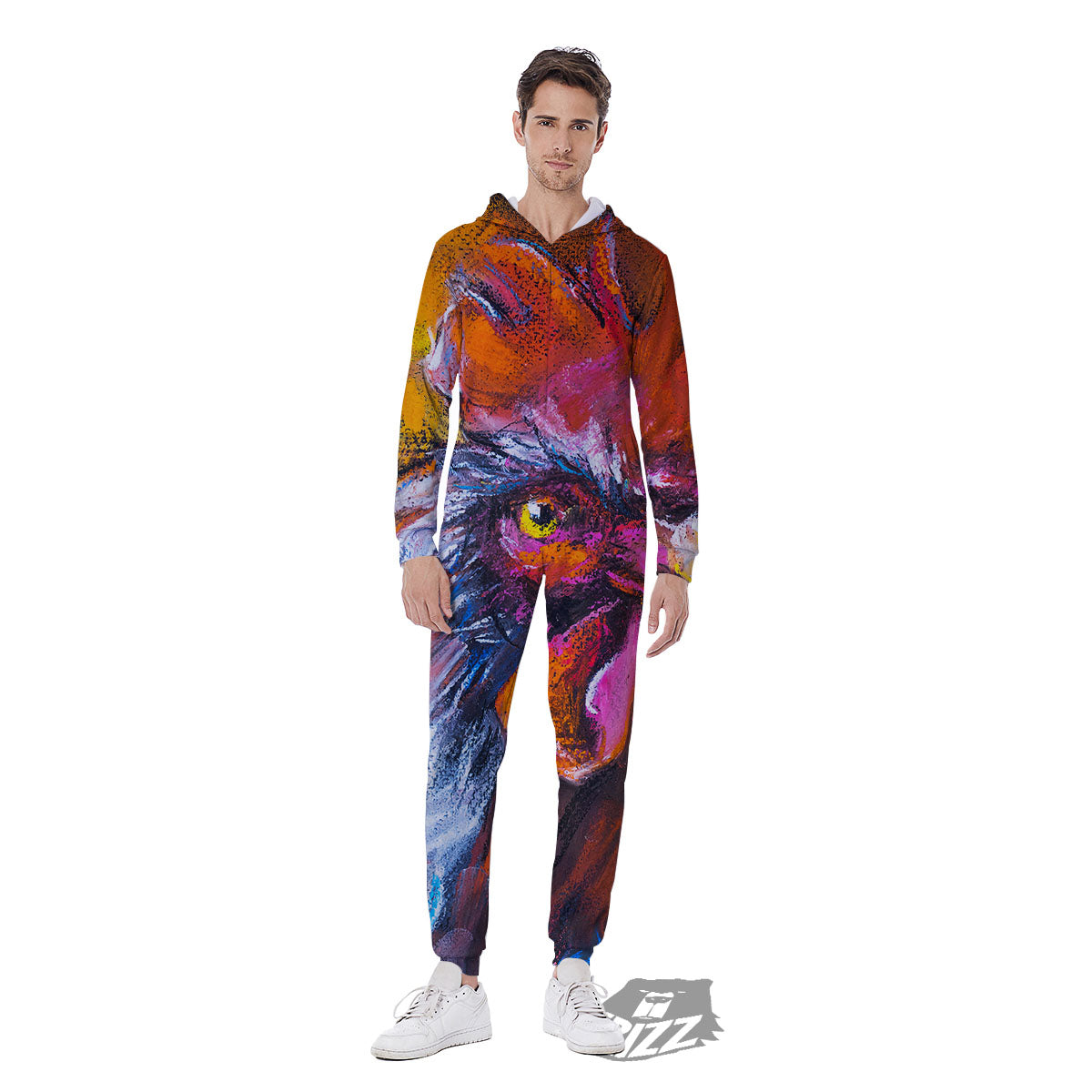Painting Rooster Print Men's Jumpsuit-grizzshop