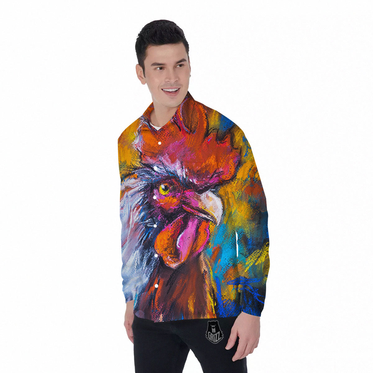 Painting Rooster Print Men's Long Sleeve Shirts-grizzshop