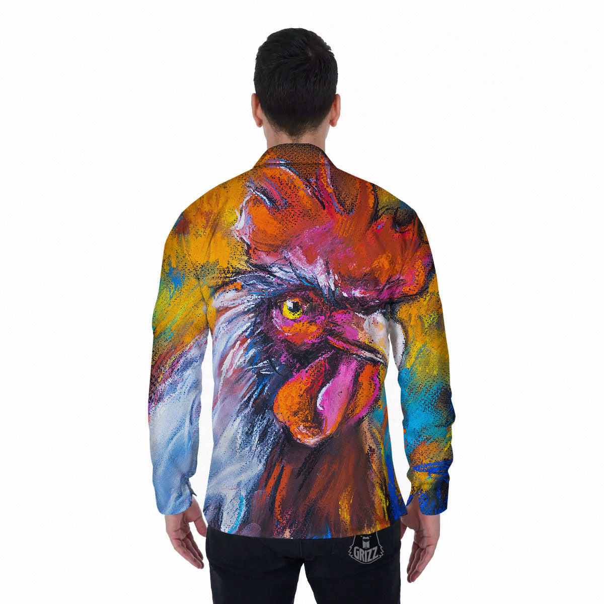 Painting Rooster Print Men's Long Sleeve Shirts-grizzshop
