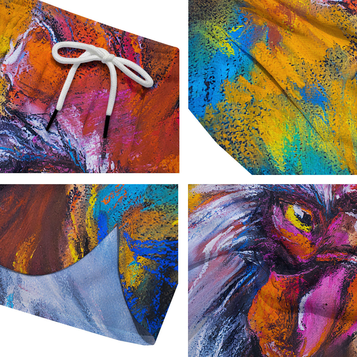 Painting Rooster Print Men's Running Shorts-grizzshop