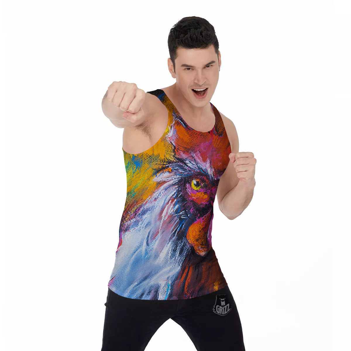 Painting Rooster Print Men's Tank Top-grizzshop