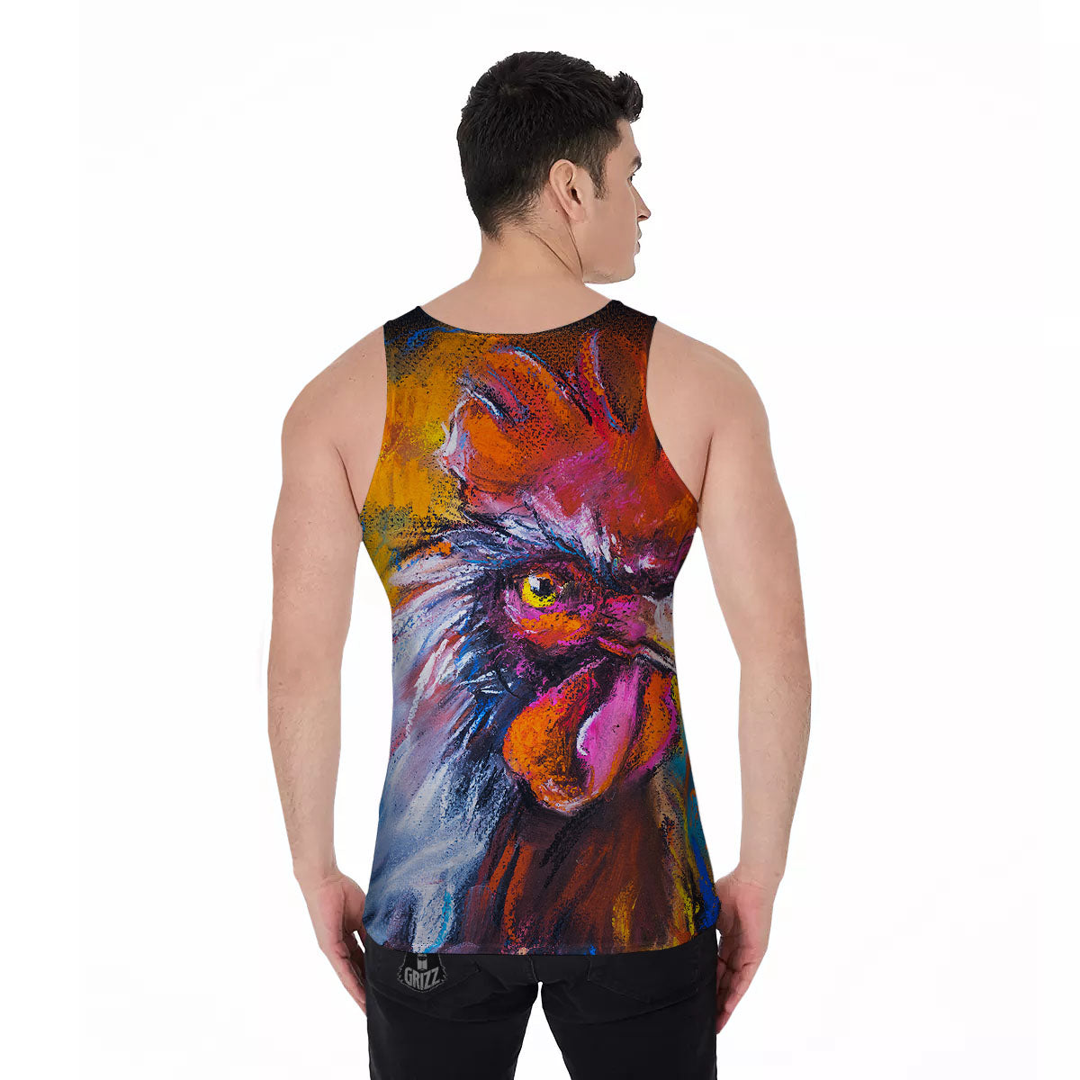Painting Rooster Print Men's Tank Top-grizzshop