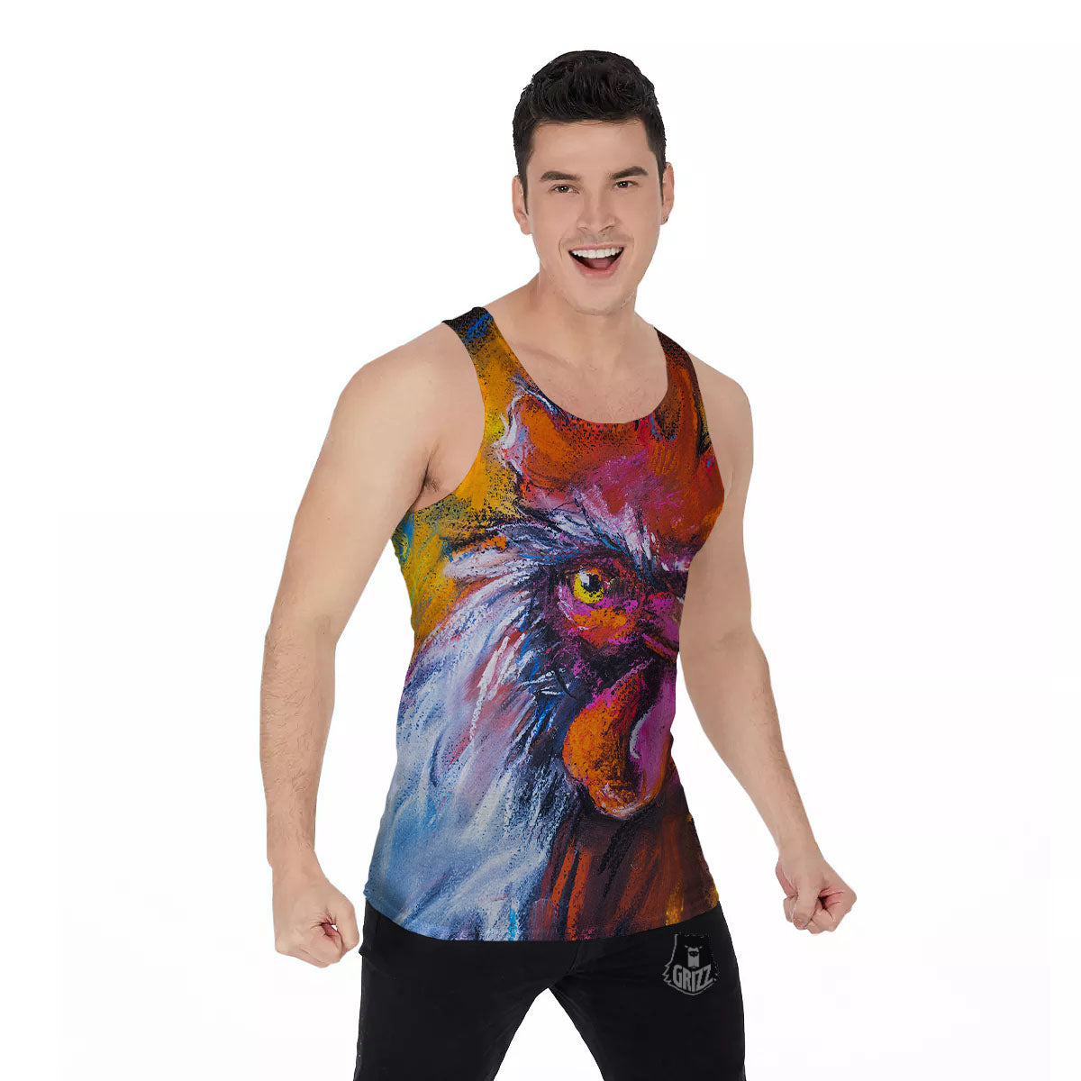 Painting Rooster Print Men's Tank Top-grizzshop