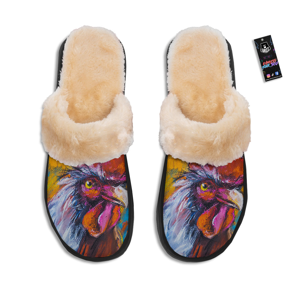 Painting Rooster Print Slippers-grizzshop
