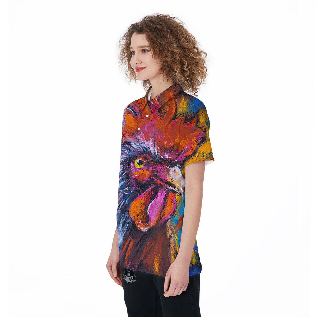 Painting Rooster Print Women's Golf Shirts-grizzshop