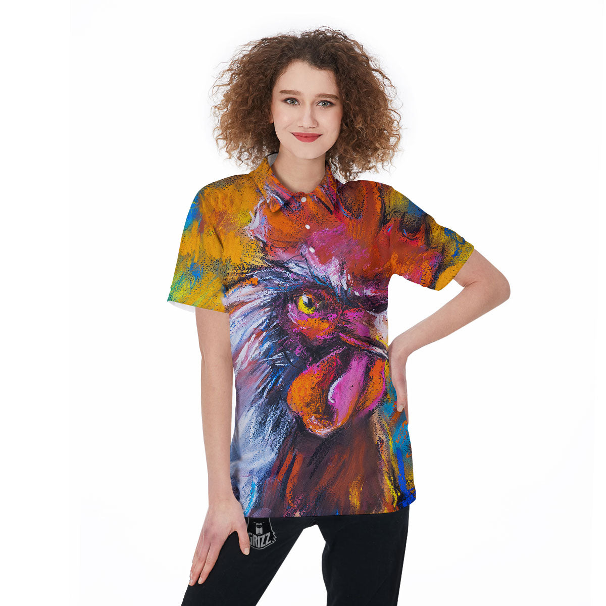 Painting Rooster Print Women's Golf Shirts-grizzshop