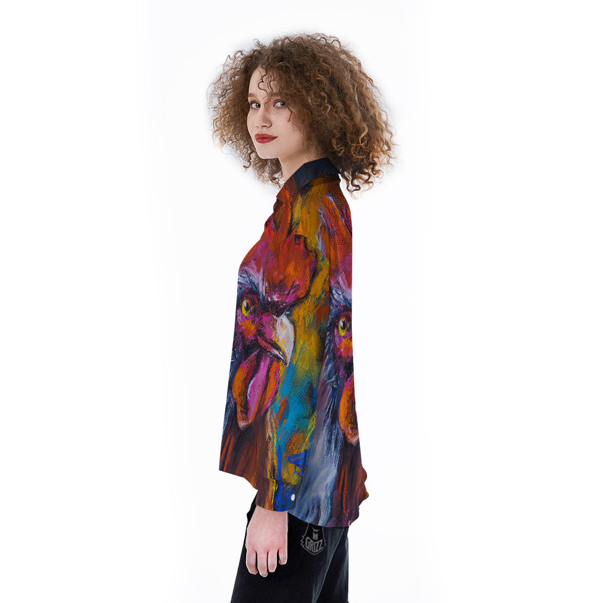 Painting Rooster Print Women's Long Sleeve Shirts-grizzshop