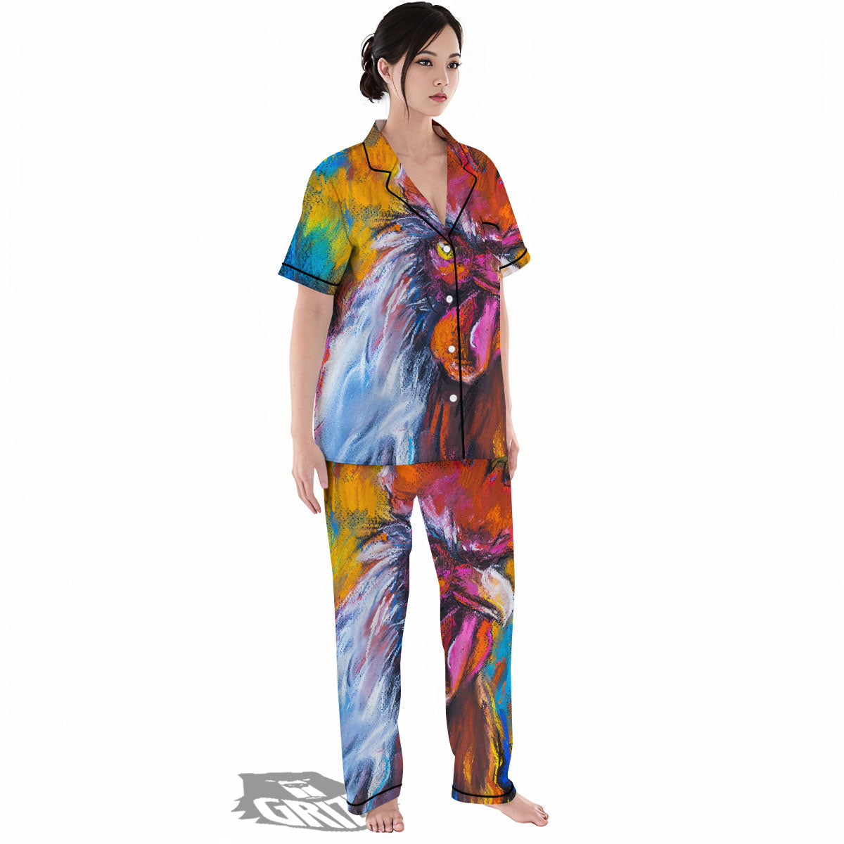 Painting Rooster Print Women's Pajamas Set-grizzshop