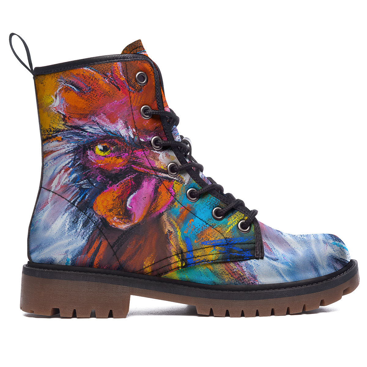 Painting Rooster Print Work Boots-grizzshop