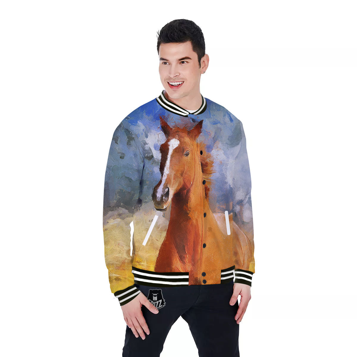 Painting Running Horses Print Baseball Jacket-grizzshop