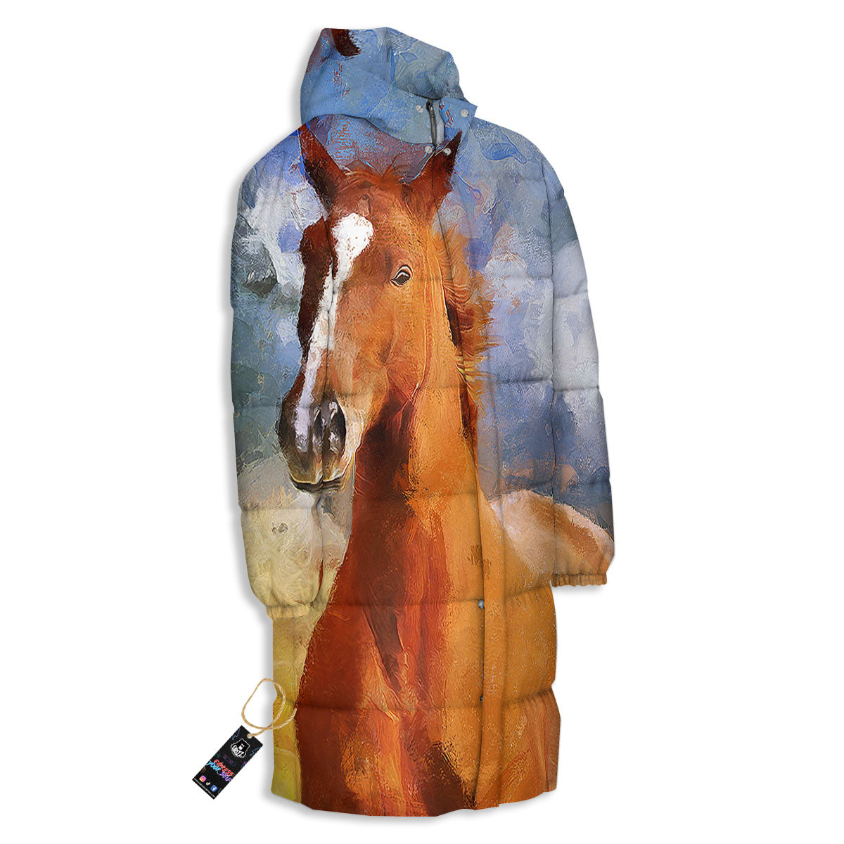 Painting Running Horses Print Long Down Jacket-grizzshop