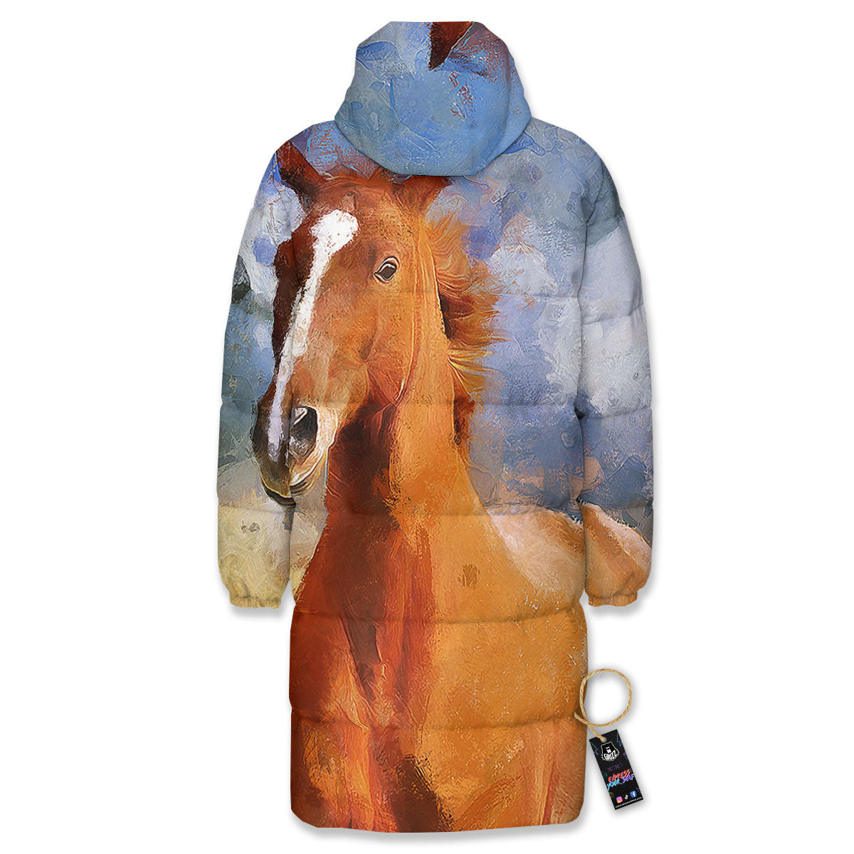 Painting Running Horses Print Long Down Jacket-grizzshop