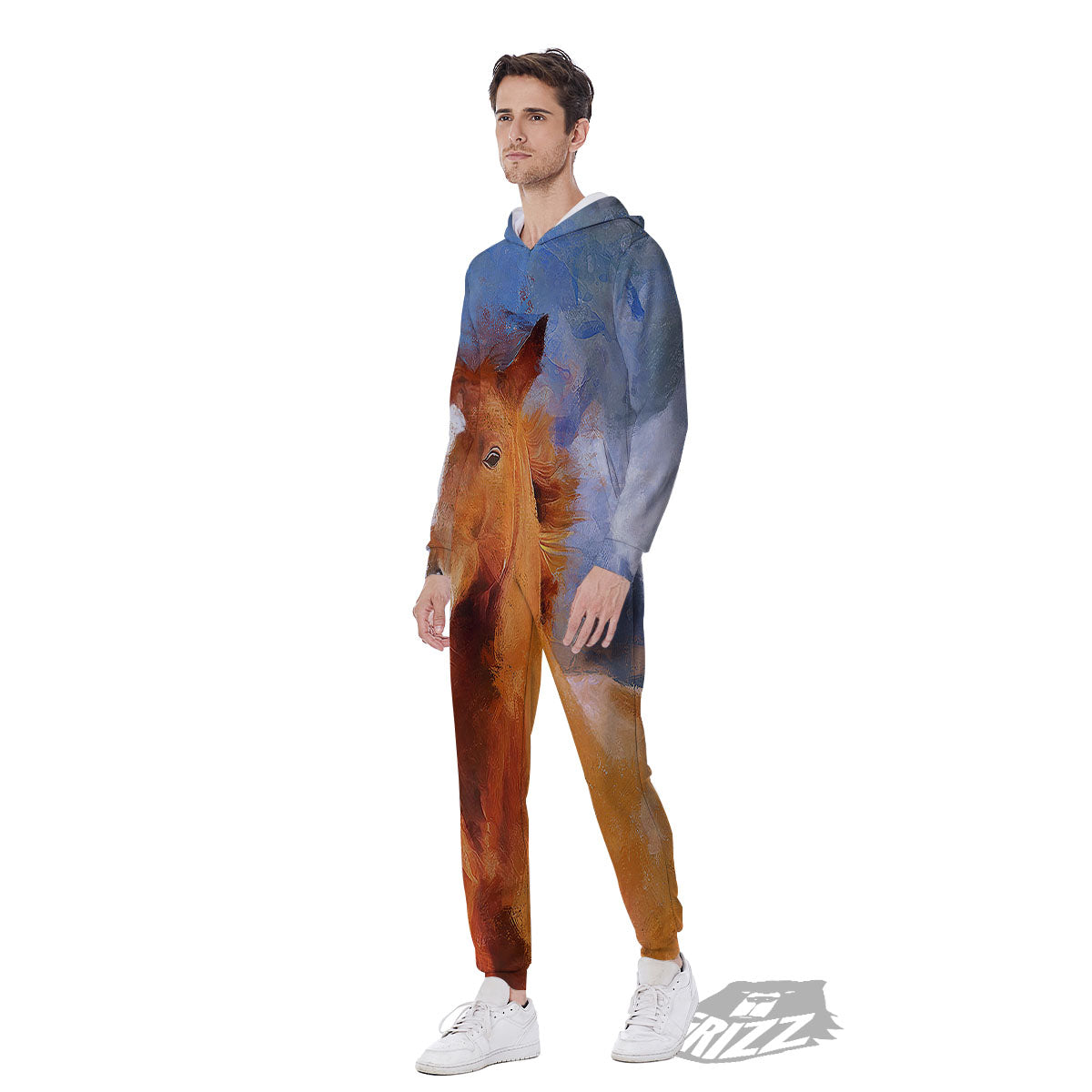 Painting Running Horses Print Men's Jumpsuit-grizzshop