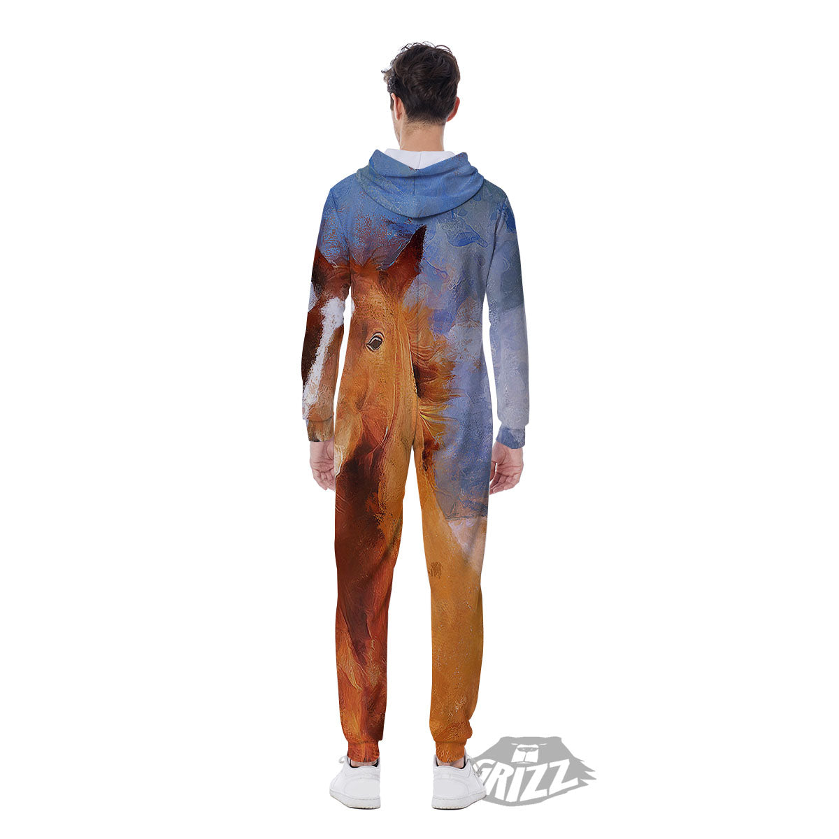 Painting Running Horses Print Men's Jumpsuit-grizzshop