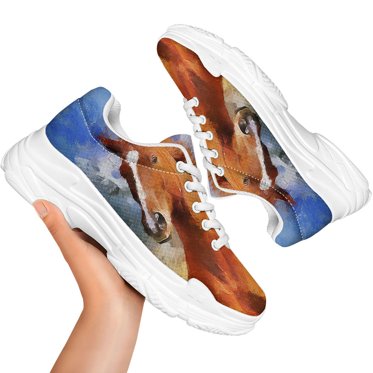 Painting Running Horses Print White Chunky Shoes-grizzshop